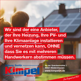 Wir sind der eine Anbieter, der Ihre Heizung, Ihre PV- und Ihre Klimaanlage installieren und vernetzen kann, OHNE dass Sie es mit mehreren Handwerkern abstimmen müssen.